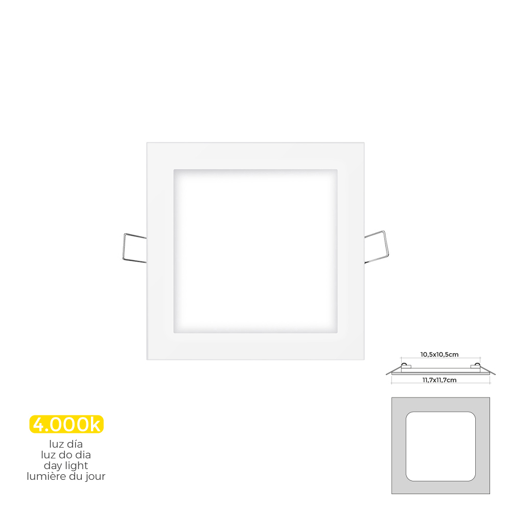 Mini downlight led quadrado de encastrar 6w 4000k luz dia cor branco 11 7x11 7cm edm