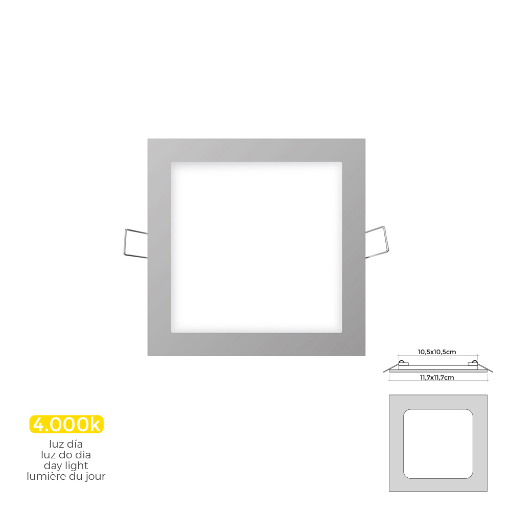 Mini downlight led quadrado de encastrar 6w 4000k luz dia cor cromado 11 7x11 7cm edm