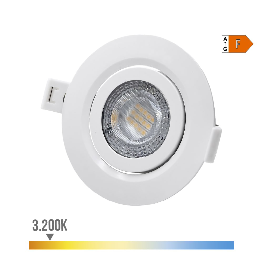 Downlight led de encastrar 9w 806lm ra80 3200k redondo aro branco edm