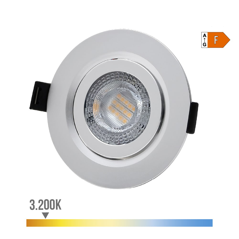 Downlight led de encastrar 9w 806lm ra80 3200k redondo aro cromado edm