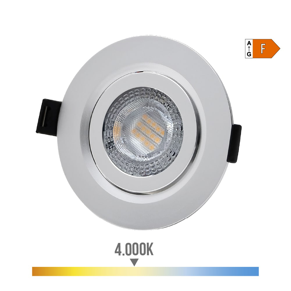 Downlight led de encastrar 9w 806lm ra80 4000k redondo aro cromado edm