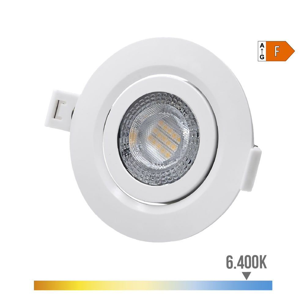 Downlight led de encastrar 9w 806lm ra80 6400k redondo aro branco edm