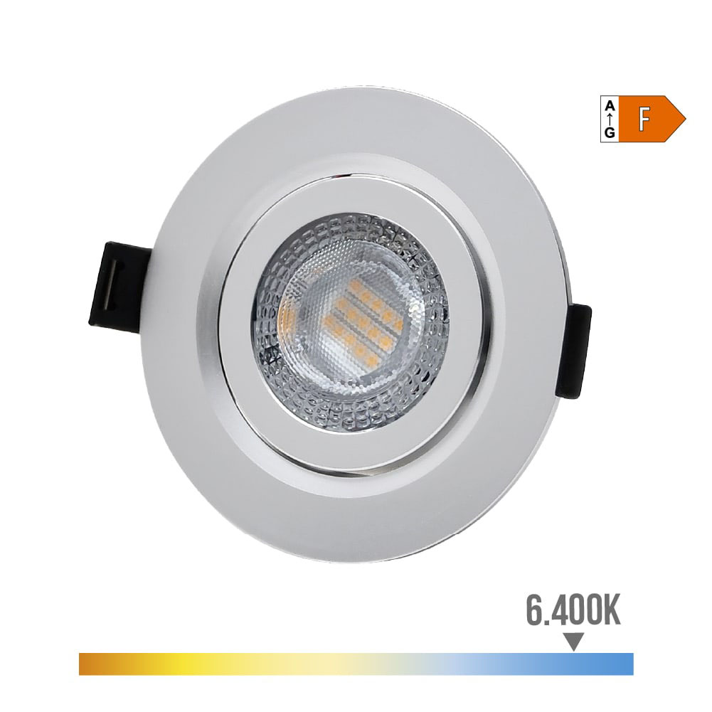 Downlight led de encastrar 9w 806lm ra80 6400k 6.400k redondo aro cromado edm