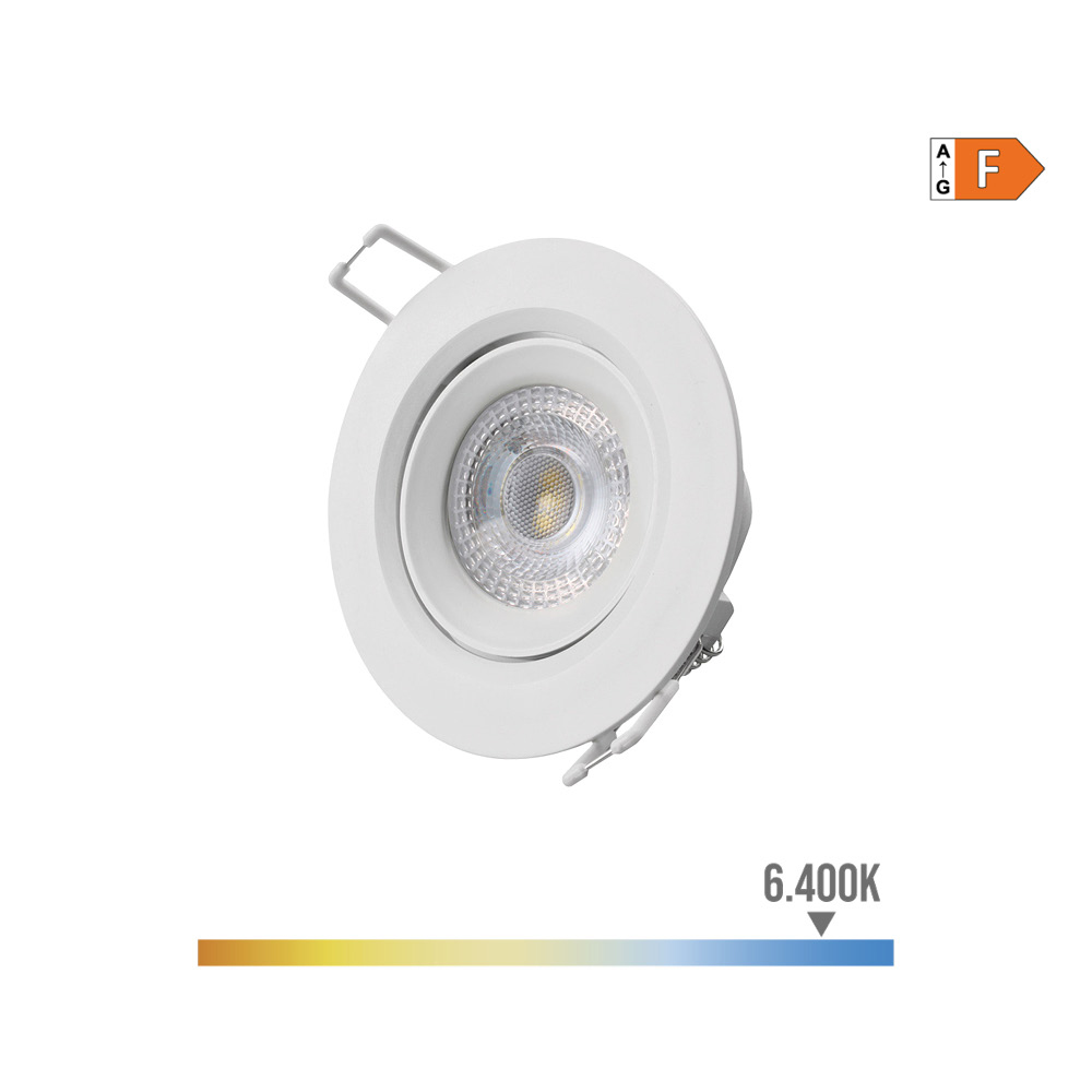 Downlight led redondo de encastrar 5w 6400k luz fria aro branco ø9cm edm