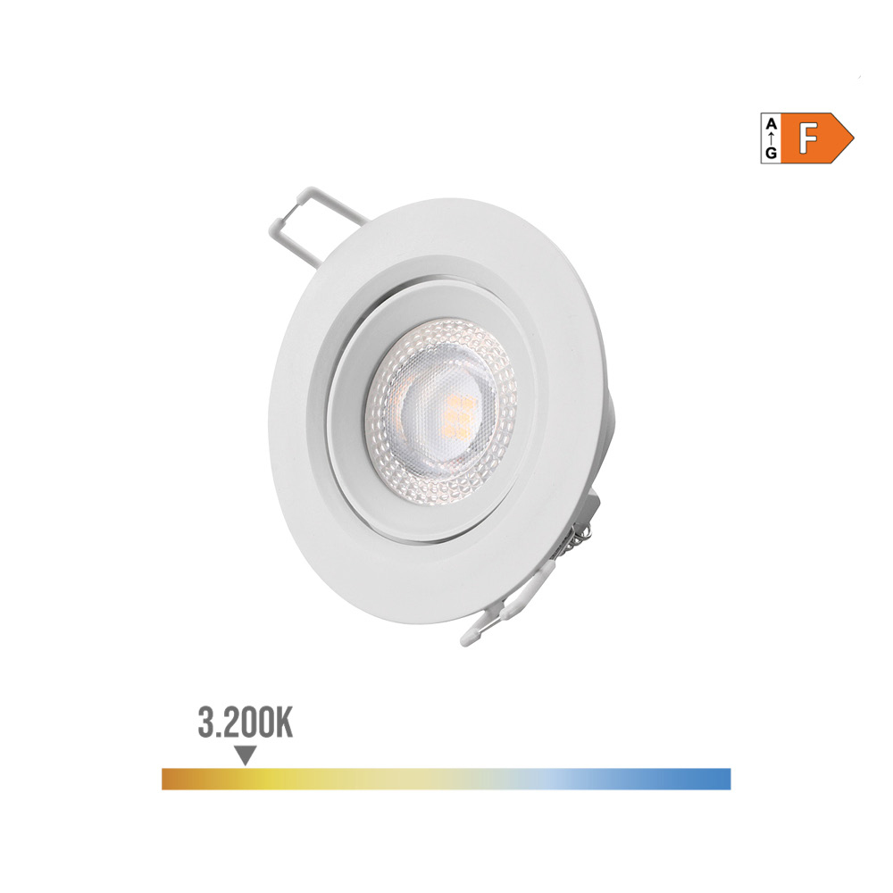 Downlight led redondo de encastrar 5w 3200k luz quente aro branco ø9cm edm