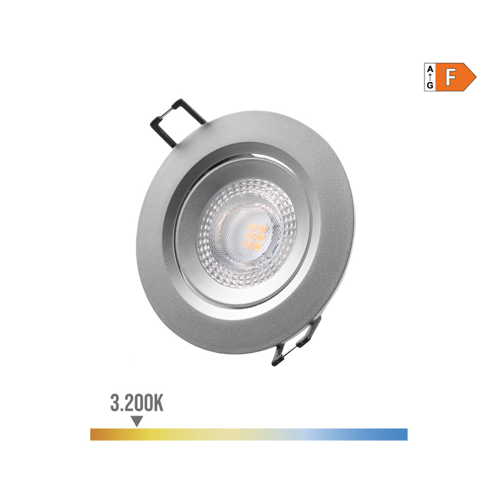 Downlight led redondo de encastrar 5w 3200k luz quente. aro cromado ø9cm edm