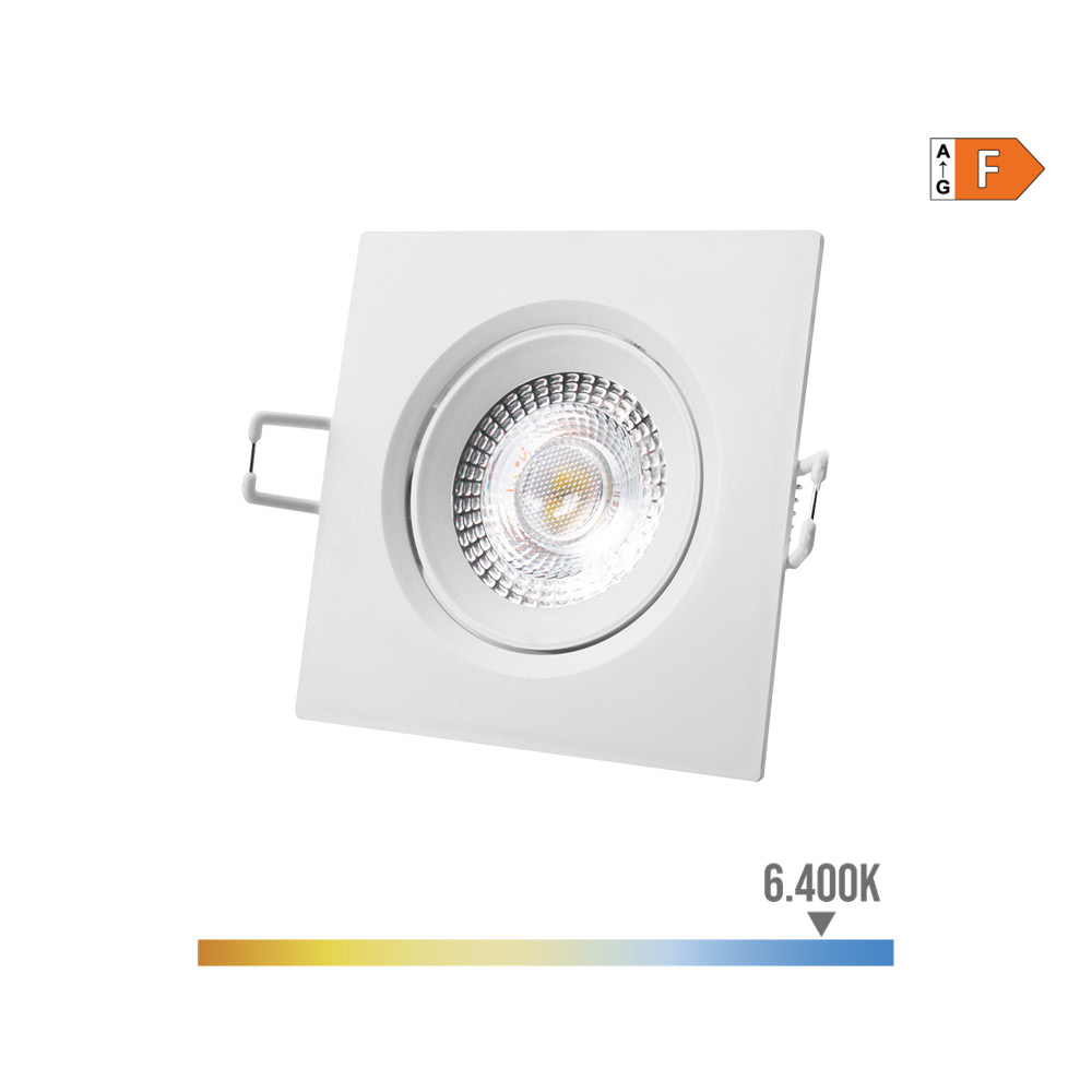 Downlight led quadrado de encastrar 5w 6400k luz fria aro branco 9x9cm edm