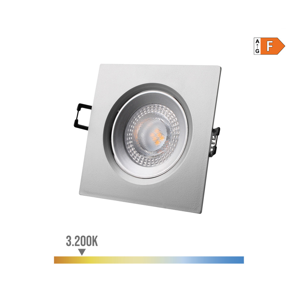 Downlight led quadrado de encastrar 5w 3200k luz quente aro cromado 9x9cm edm