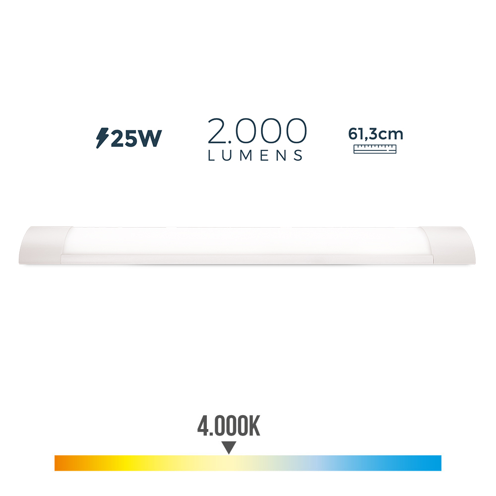 Armadura eletrónica led 25w 61cm 4000k luz dia 2000lm 12x61x3 1cm edm
