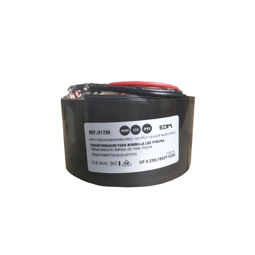 Transformador 100w ac12v ip65 para lâmpada led de piscina edm