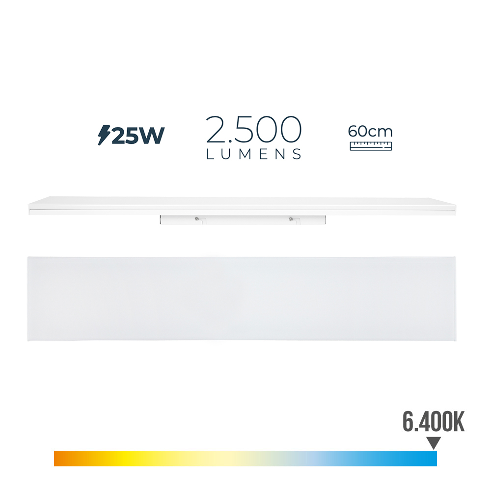Armadura led 25w 6400k luz fria 2500lm 12x60x4 5cm edm