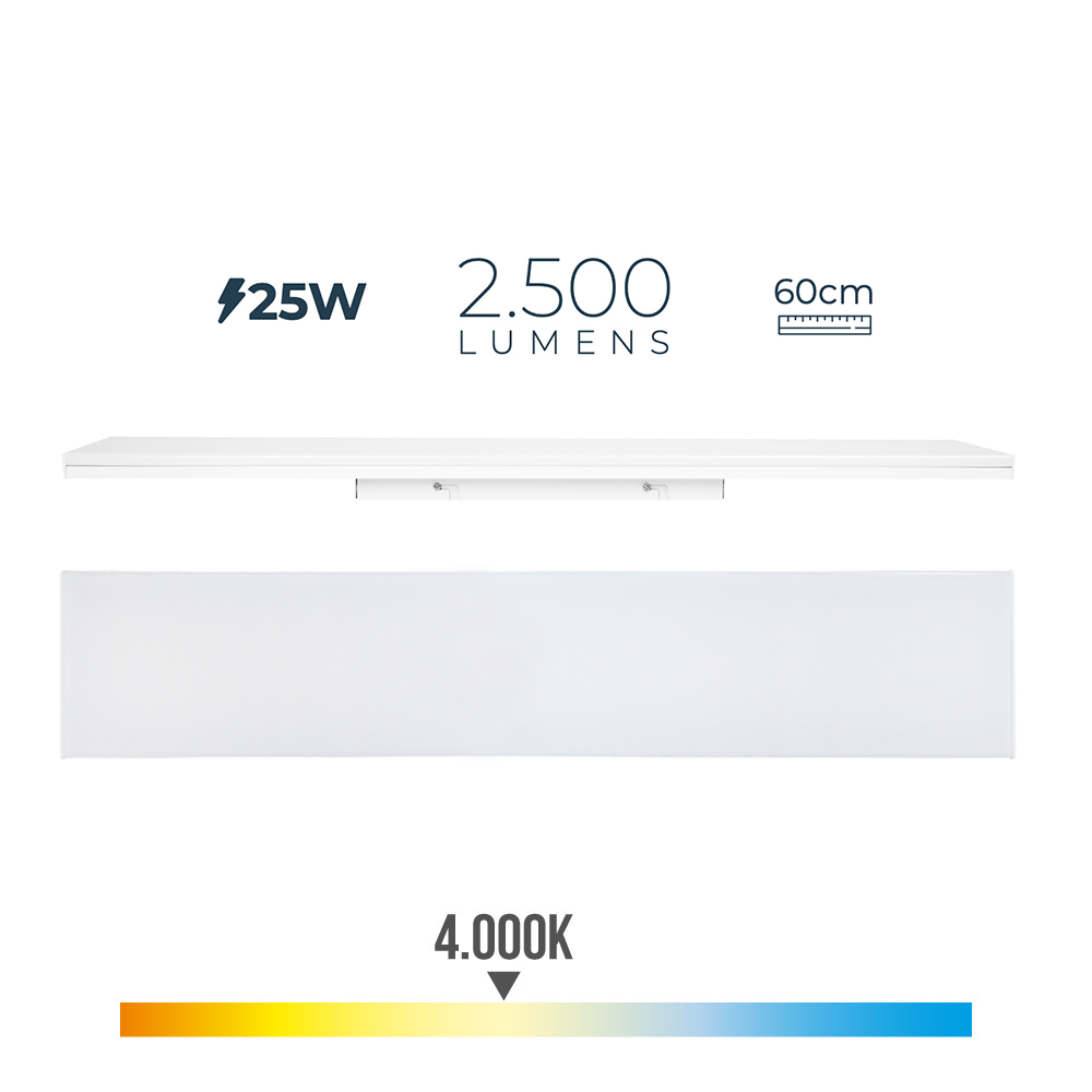 Armadura led 25w 4000k luz dia 2500lm 12x60x4 5cm edm