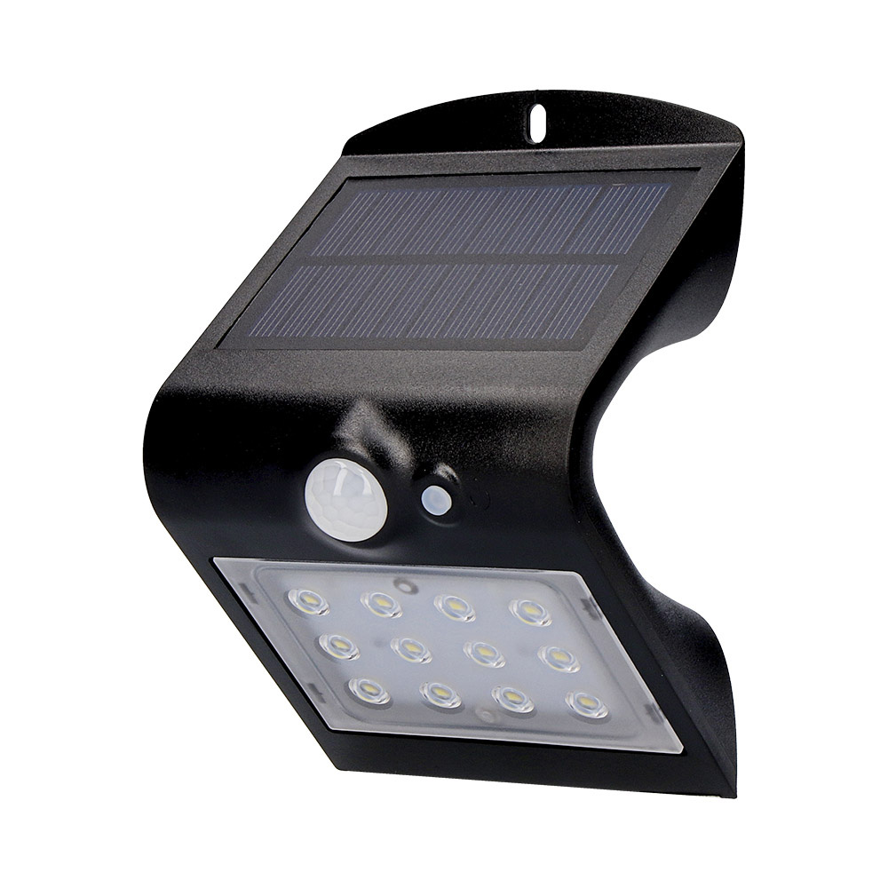 Candeeiro de parede solar 1.5w 220lm recarregável. sensor de presença (2-6m) cor preto 9 5x7 3x13cm edm