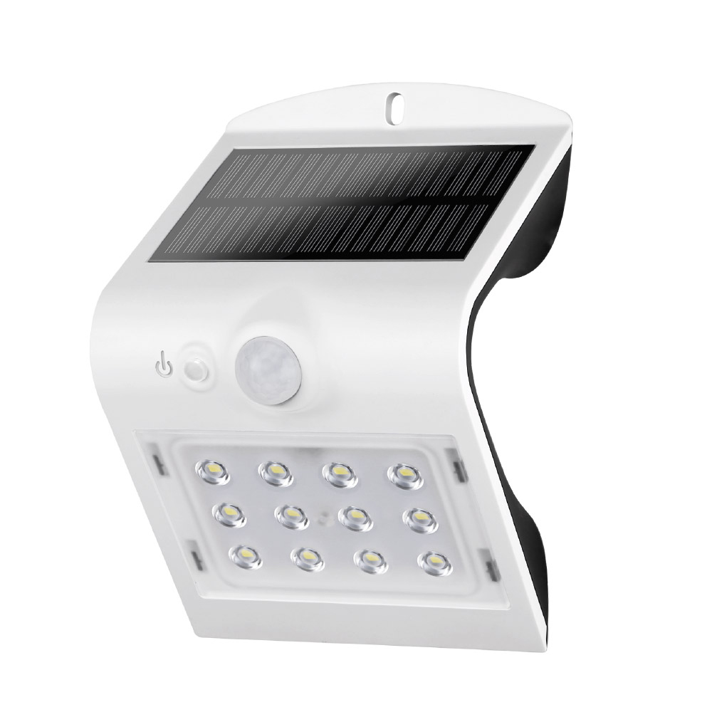 Candeeiro de parede solar 1.5w 220lm recarregável. sensor de presença (2-6m) cor branca 9 5x7 3x13cm edm