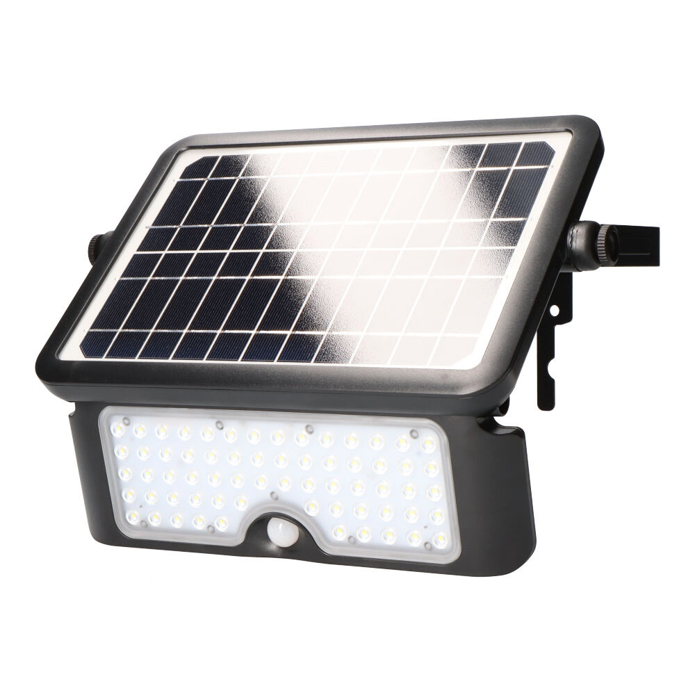 S.of. candeeiro de parede solar 10w 1150lm recarregável. sensor de presença (2-8m) cor preta 27 5x19 6cm edm
