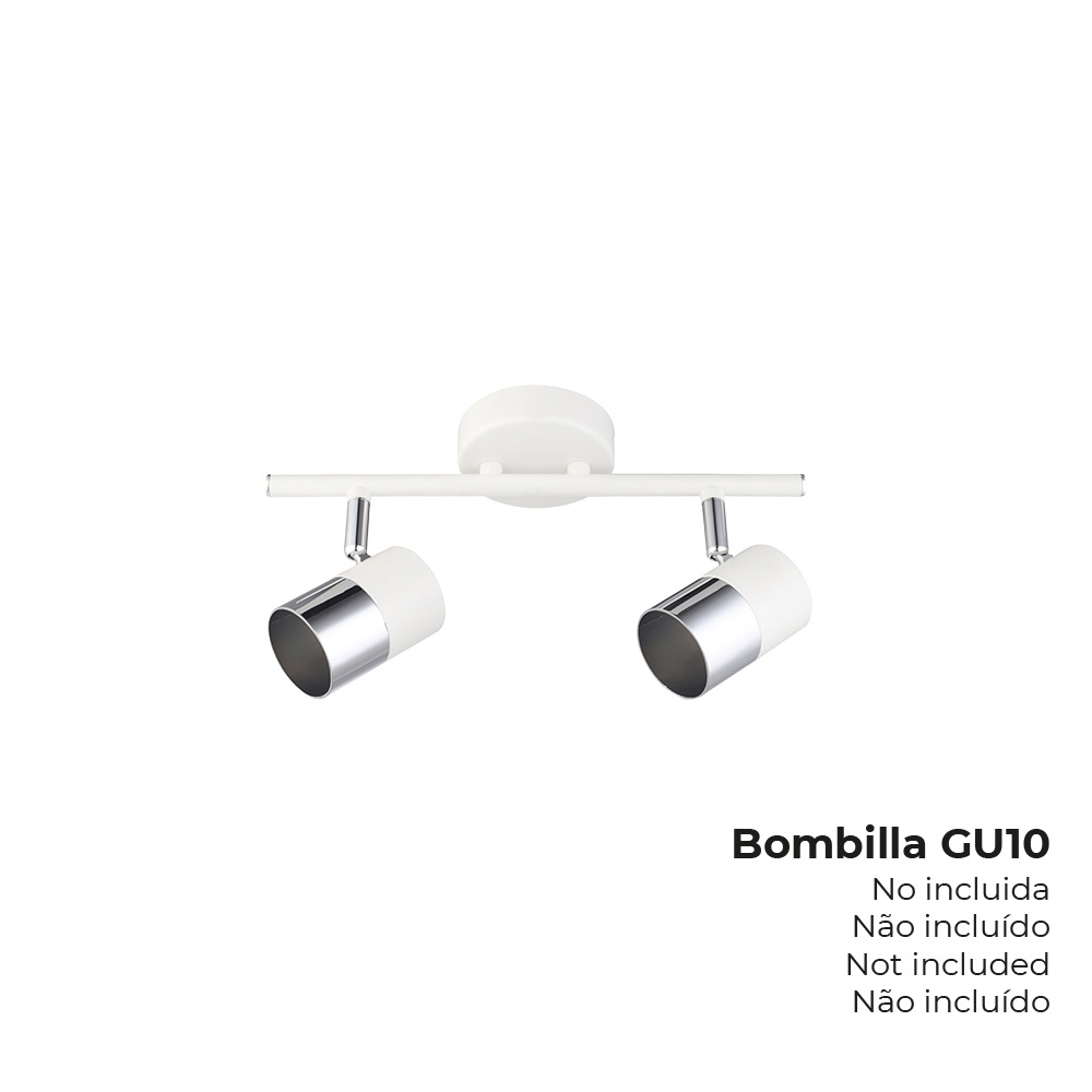 Régua halogéneo 2 focos cor cromado+branco osso gu-10 modelo moon edm