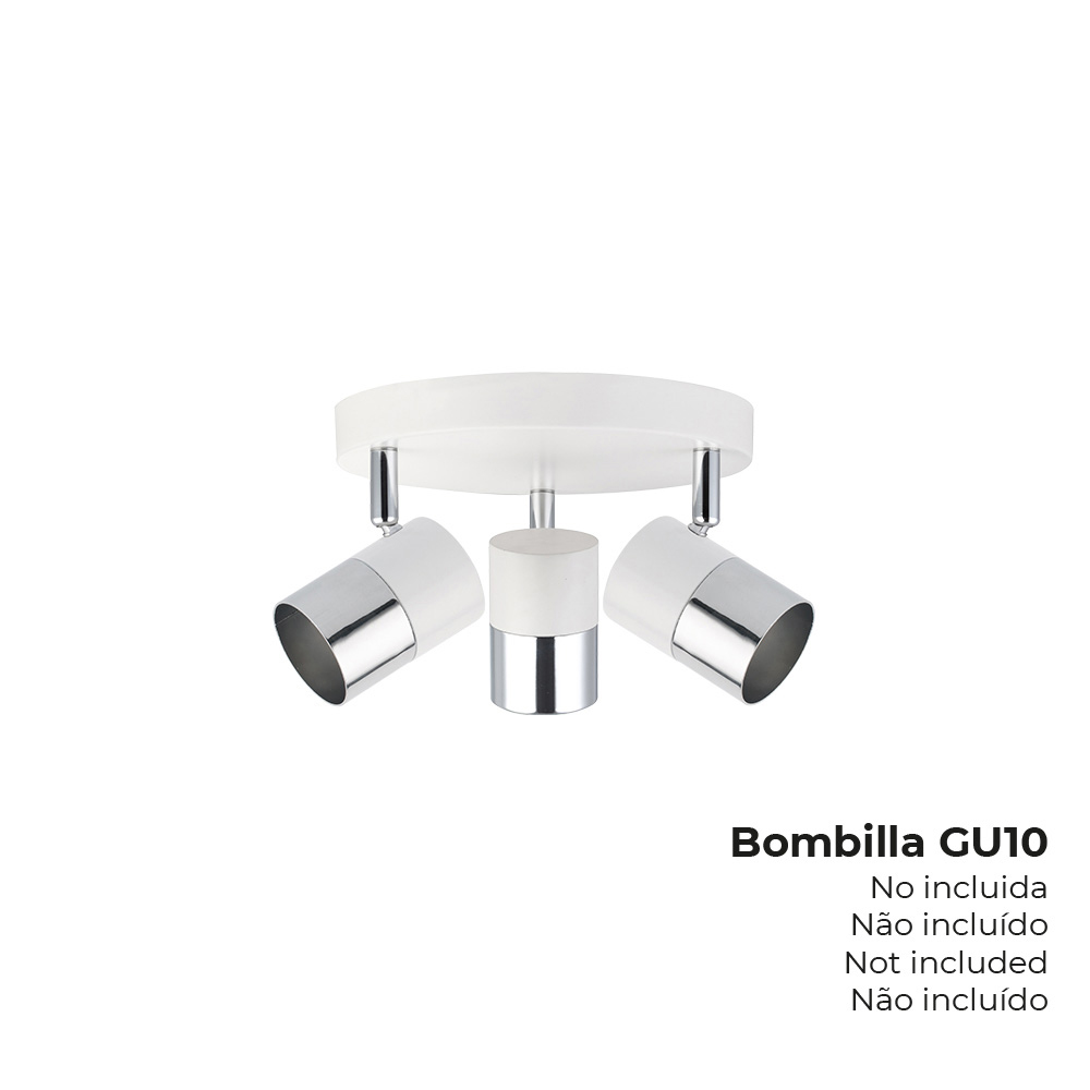 Candeeiro halogênio 3 elementos cor cromo+branco osso gu-10 moon edm modelo