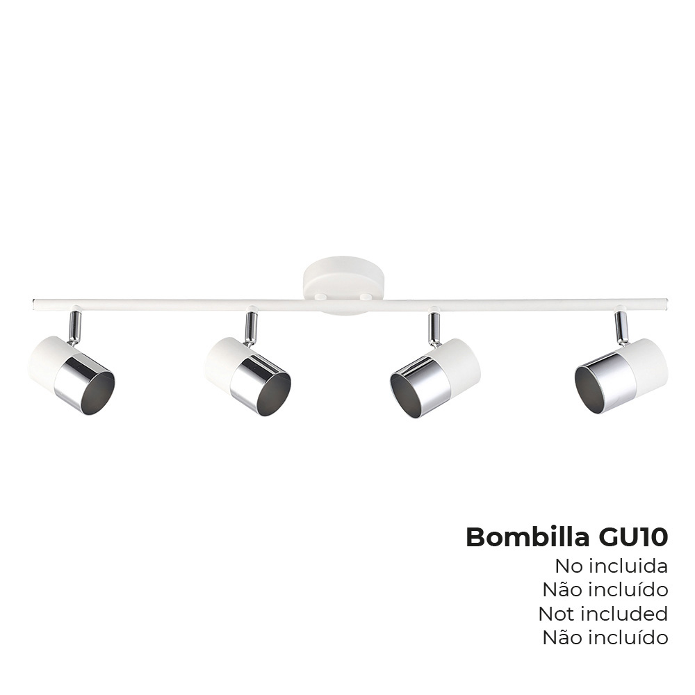 Régua halogéneo 4 focos cor cromado+branco osso gu-10 modelo moon edm