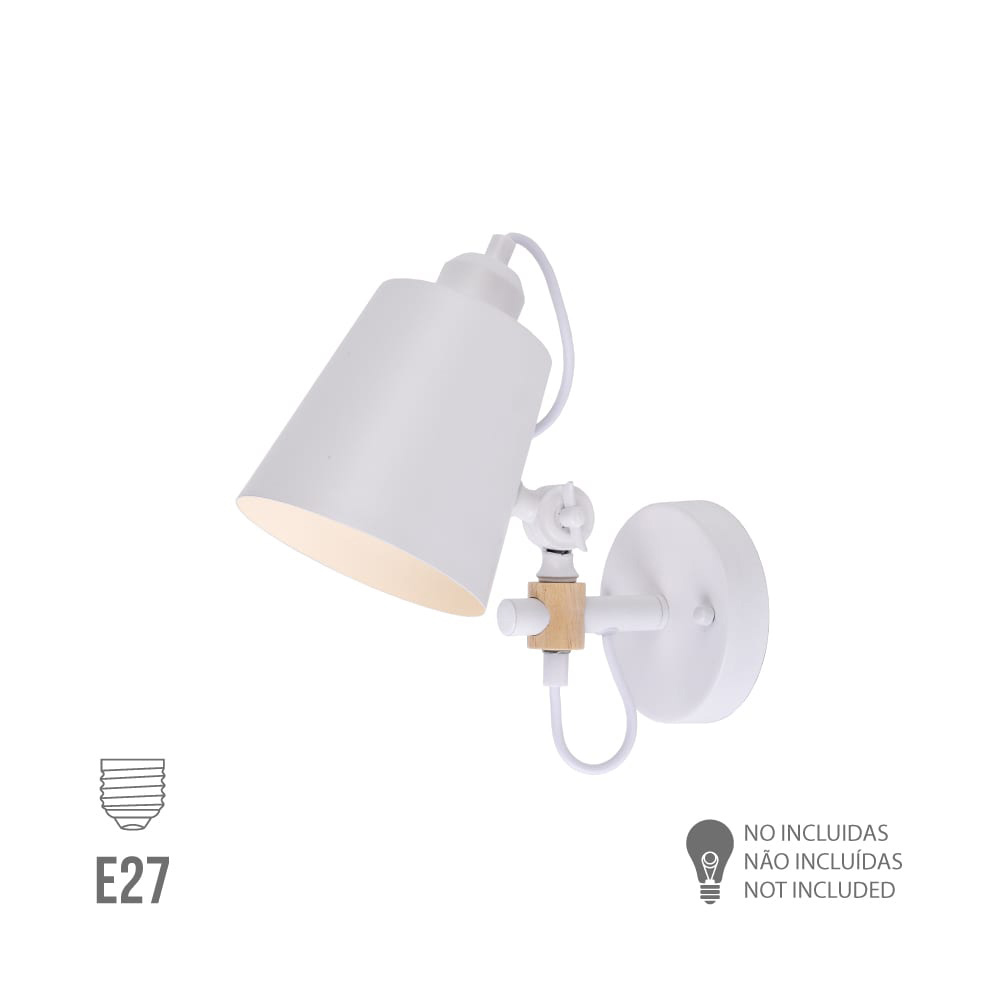 Luz de parede metálica e27 60w cor branco 25x27cm edm