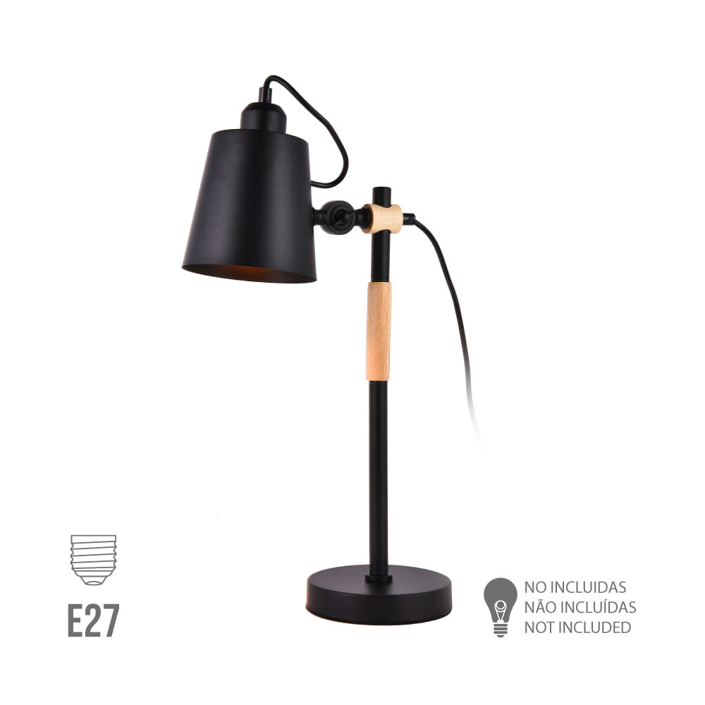 Candeeiro vintage simples. madeira/metal e27 60w cor preta ø15x54cm edm