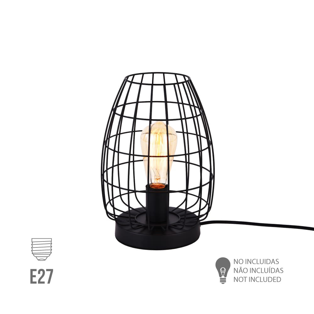 Candeeiro de mesa metálica e27 60w cor preta ø20x27 5cm edm