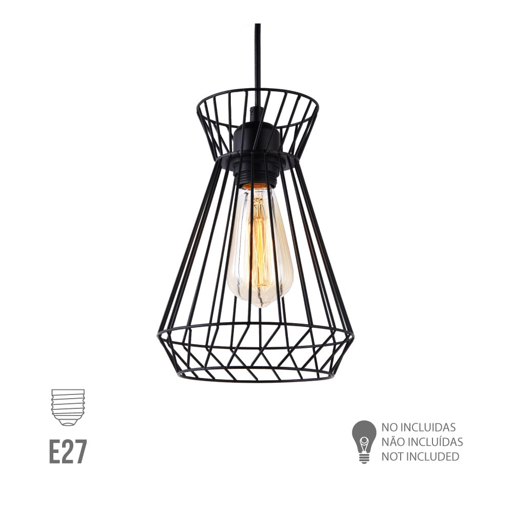 Candeeiro de teto metálico e27 60w color preto ø19x26x130cm edm