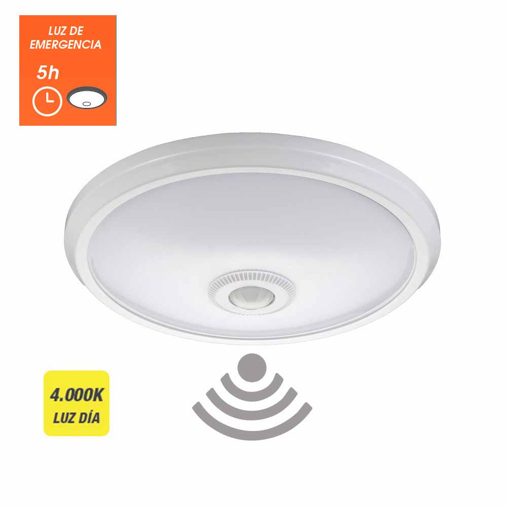 Candeeiro de teto de superfície led com sensor e luz de emergência ip20 16w 30 leds 4000k daylight edm