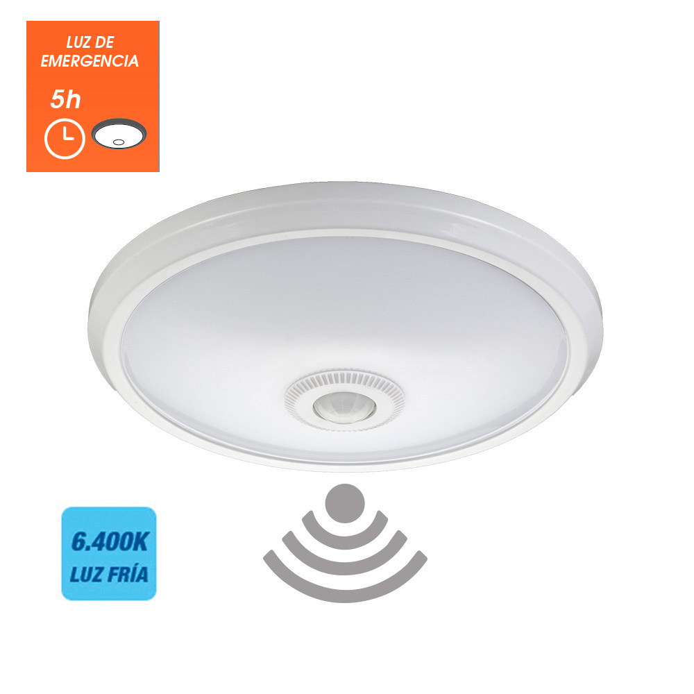 Candeeiro de teto de superfície led com sensor e luz de emergência ip20 16w 30 leds 6400k edm