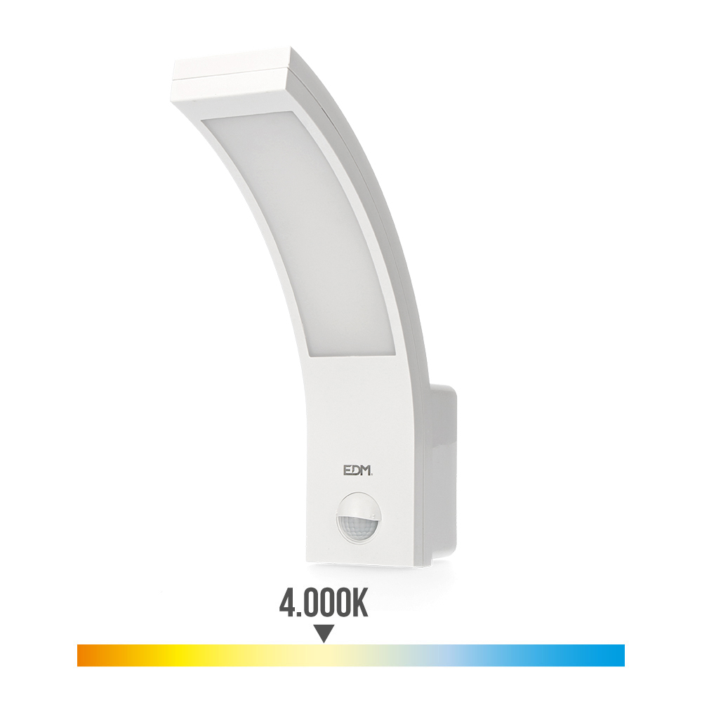 Candeeiro de parede exterior led 10w 750lm 4000k ip54 6 6x18 8x25cm com sensor de movimento edm