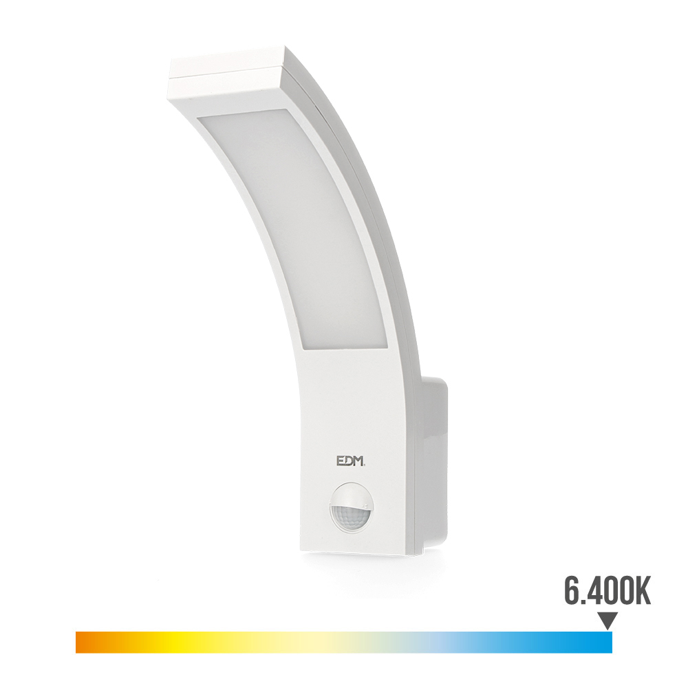 Candeeiro de parede exterior led 10w 750lm 6400k ip54 6 6x18 8x25cm com sensor de movimento edm