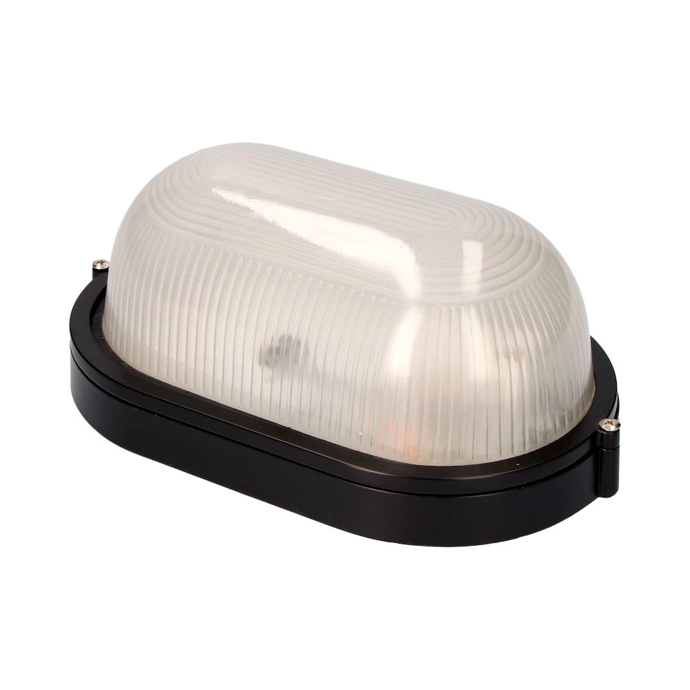 Aplique de alumínio ip54 oval. cor preto 1xe27 100w 15 5x28x12 1cm modelo cambrils edm