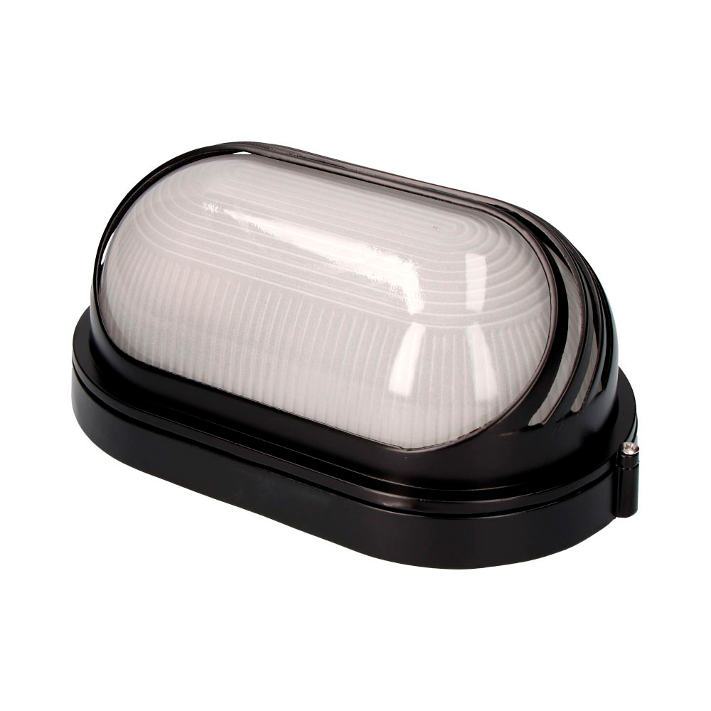 Aplique de alumínio ip54 oval. cor preto 1xe27 100w 15 5x28x12 1cm modelo vinyols edm