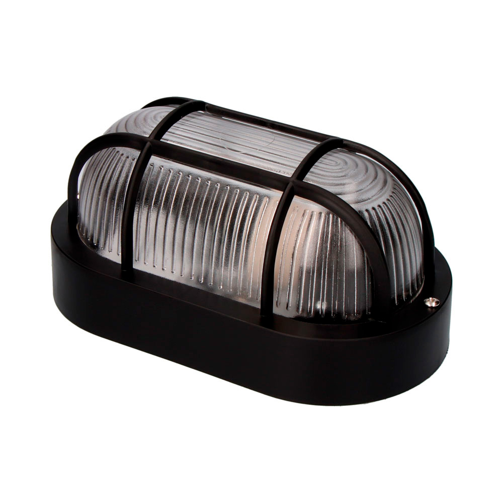 Aplique olho de boi oval ip54 cor preto 1xe27 40w 11 4x20 2x10cm modelo tarragona. edm