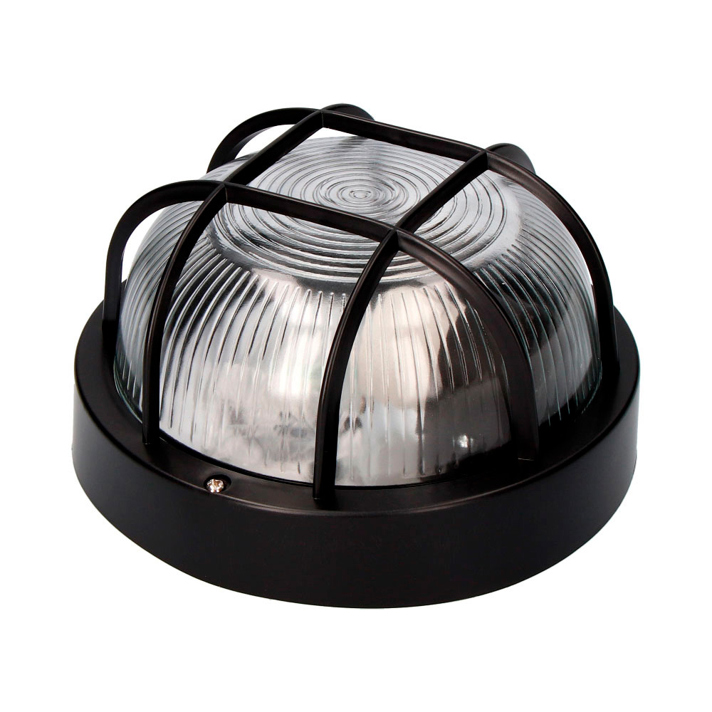 Aplique olho de boi redondo ip54 cor preto 1xe27 40w ø18 5x10 4cm modelo tarragona. edm
