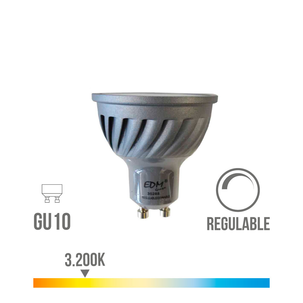 Lâmpada led dicroica dimmável gu10 6w 480lm 3200k luz quente ø5x5 5cm edm