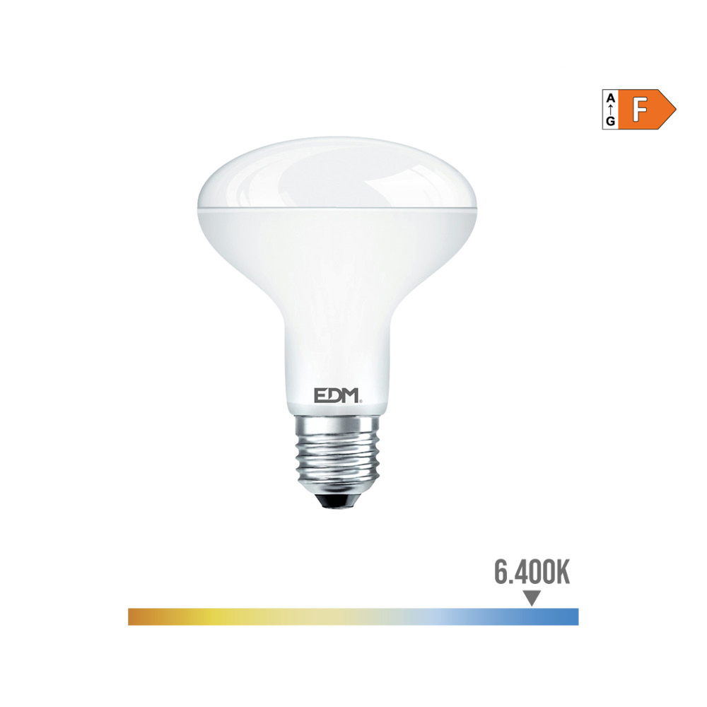 Lâmpada refletor led r80 e27 10w 810lm 6400k luz fria ø7 9x11cm edm