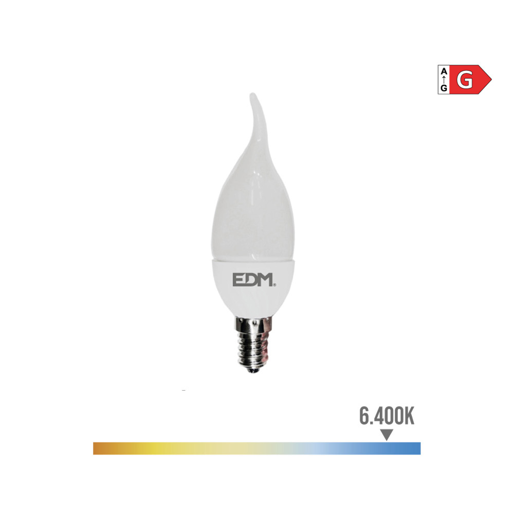 Lâmpada de vela bohemia led e14 5w 400lm 6400k luz fria ø3 8x12 5cm edm