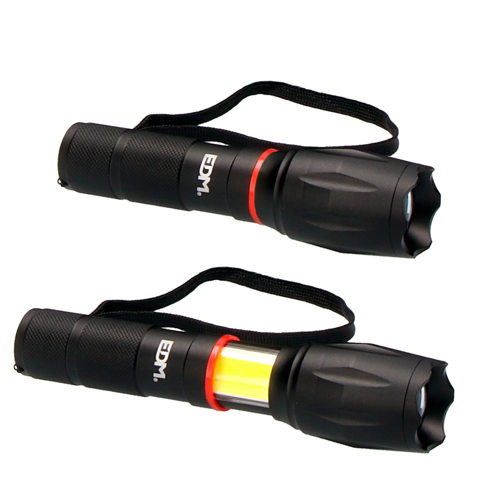 Lanterna led xl extensível com zoom 1 led cob xl 3xaaa (pilhas incluídas) edm