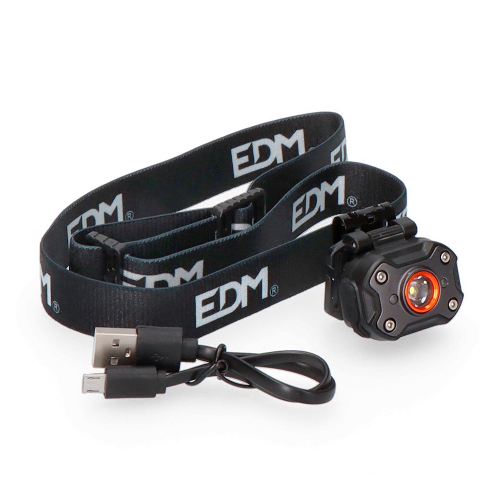 Lanterna de cabeça frontal 1 led 8w 400lm edm recarregável edm