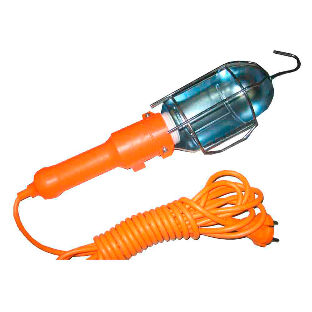 Lâmpada portátil com gancho e interruptor metálico. e-27 (cabo de 5m)