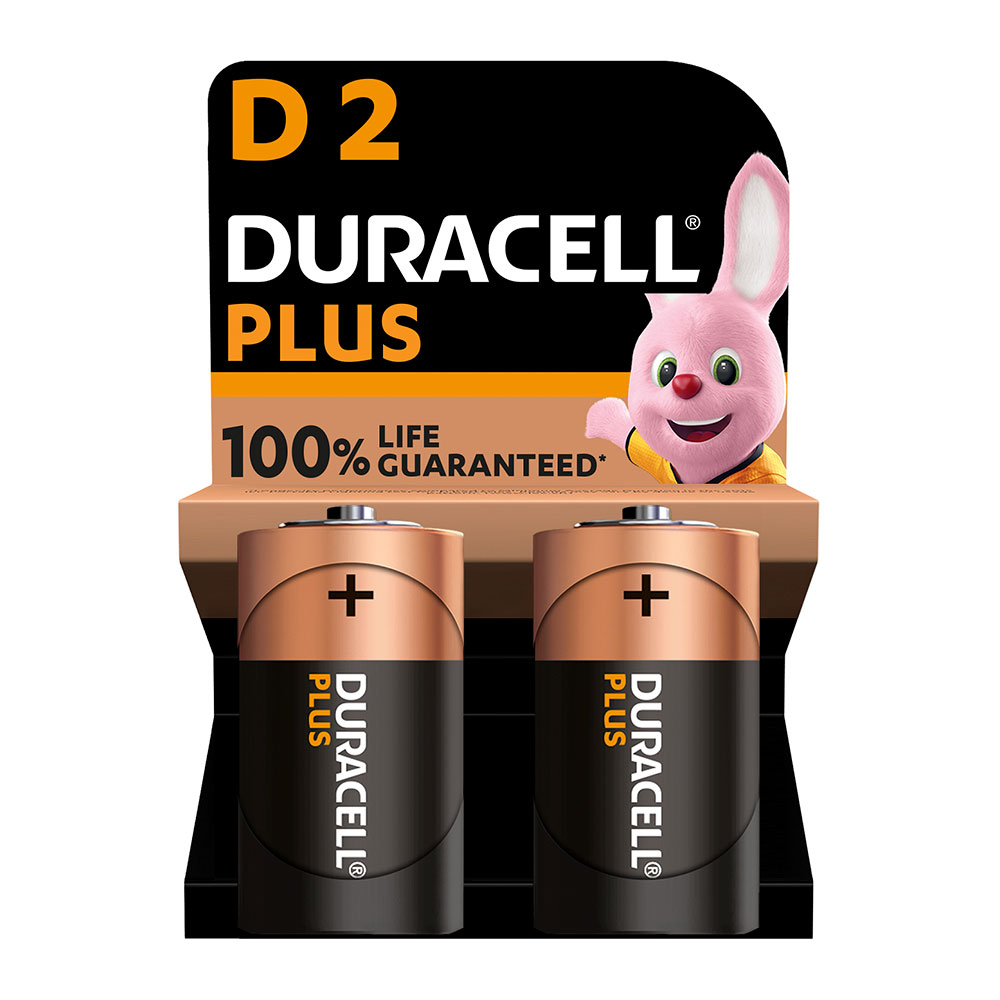 Pilha alcalina duracell plus power d - lr20 1 5v (blíster 2 un) ø34 2x61 5mm