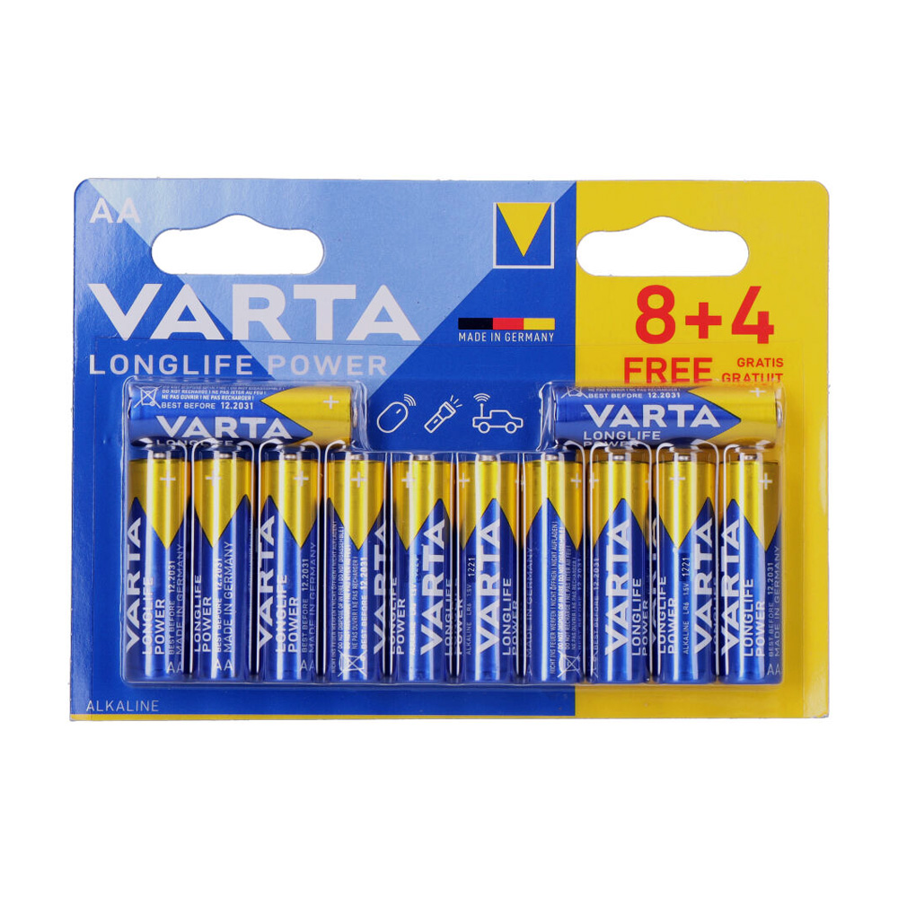 S.of. pilha varta alcalina longlife power aa - lr06 (blíster 8+4 un) ø14 5x50 5mm