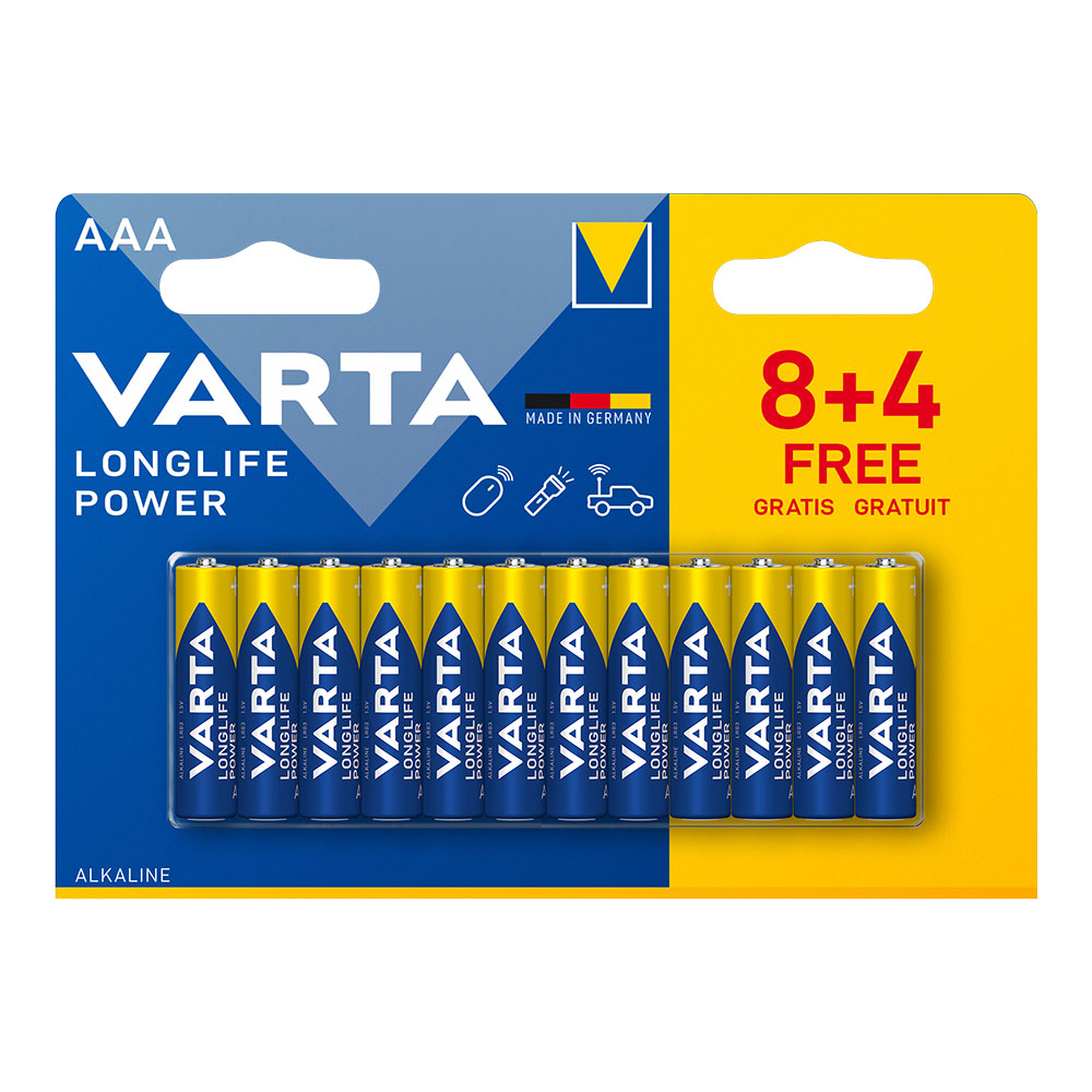 S.of. pilha varta alcalina longlife power aaa - lr03 (blíster 8+4 un) ø10 5x44 5mm