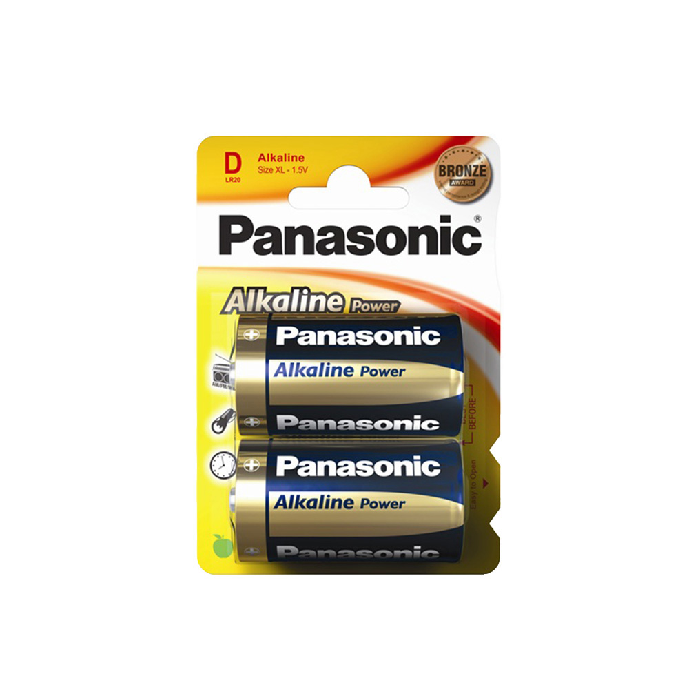Pilha alcalina panasonic bronze d - lr20 1 5v (blíster 2 un) ø34 2x61 5mm