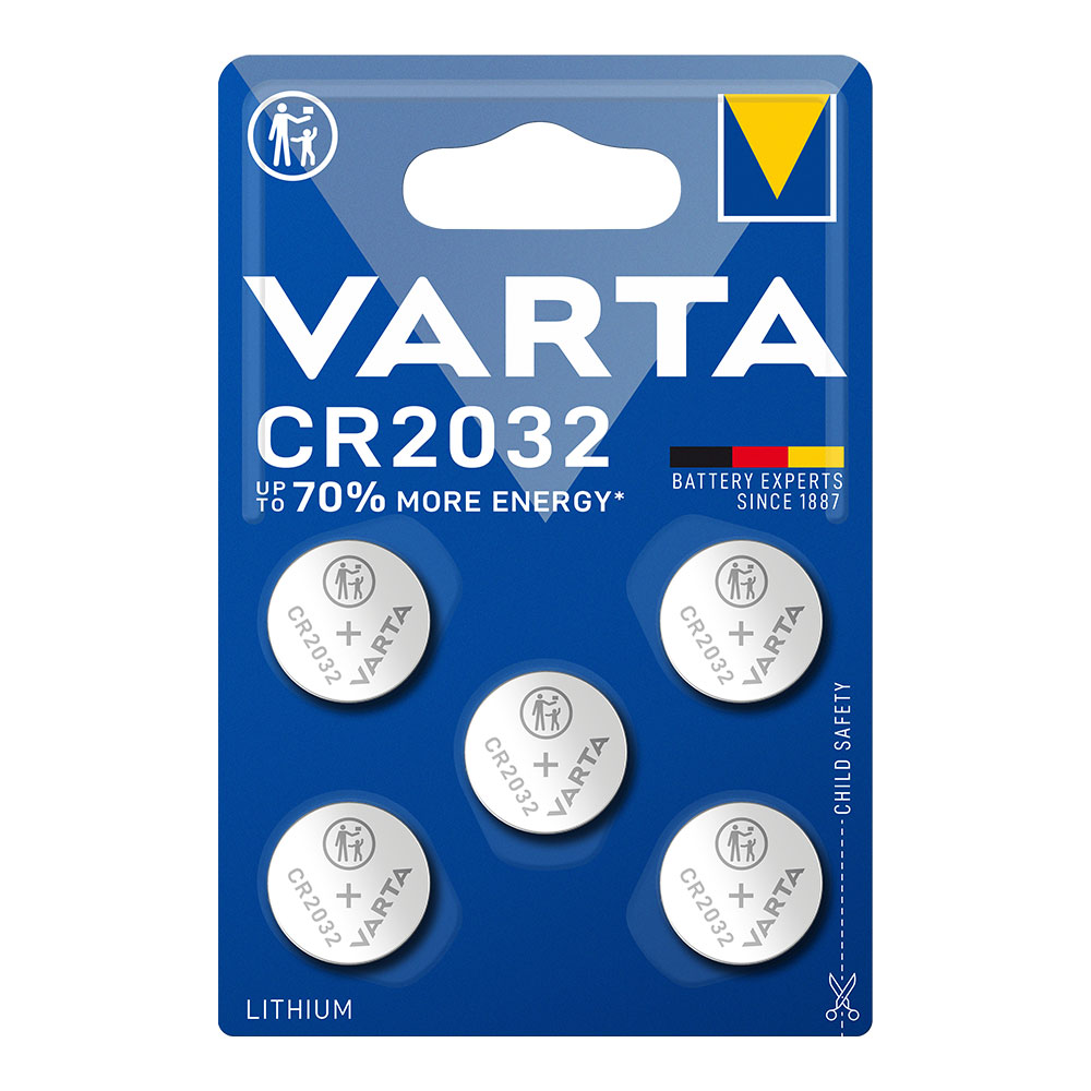 Micro pilha botão lithium cr2032 3v varta (blíster 5 un) ø20x3 2mm