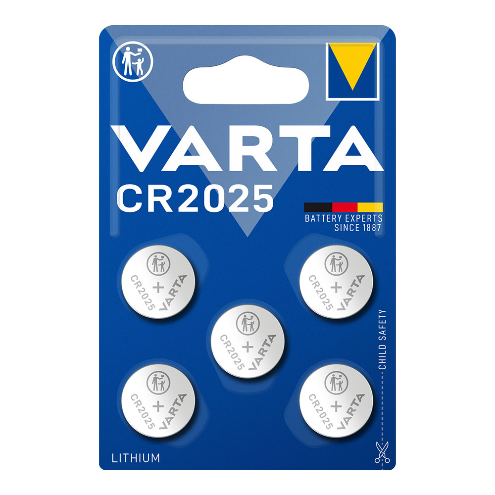 Micro pilha botão lithium cr2025 3v varta (blíster 5 un) ø20x2 5mm