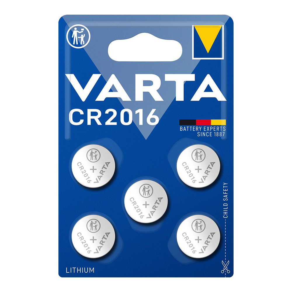 Micro pilha botão lithium cr2016 3v varta (blíster 5 un) ø20x1 6mm