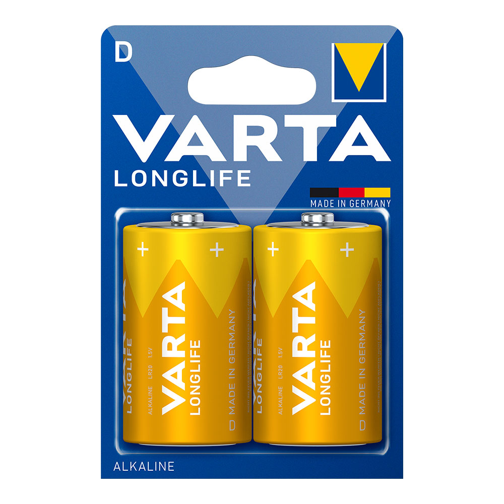 Pilha alcalina varta d - lr20 longlife (blíster 2 un) ø34 2x61 5mm