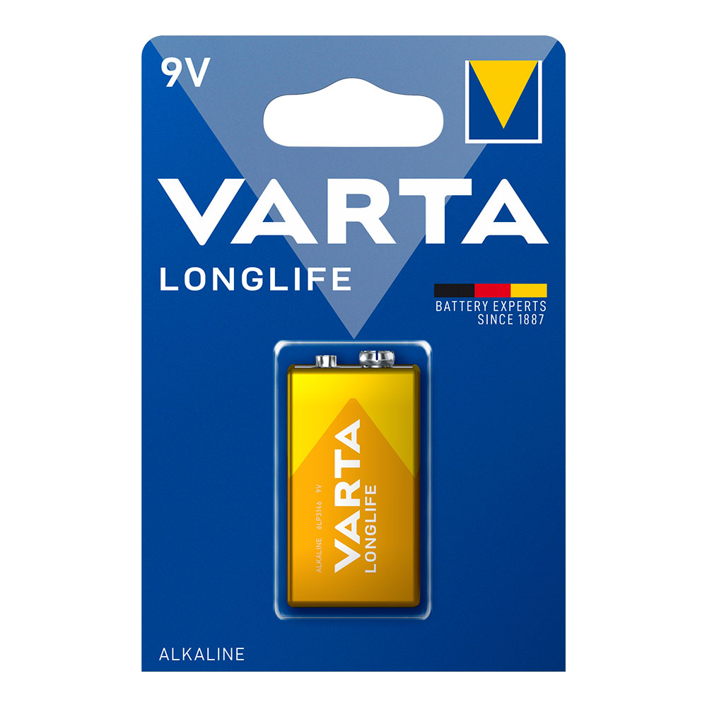 Pilha alcalina varta 9v - 6lr61 longlife (blíster 1 un) 26 5x17 5x48 5mm