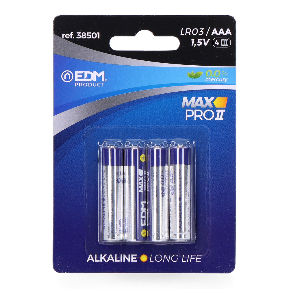 Pilha edm alcalina long life aaa - lr03 1 5v (blíster 4 un) ø10 5x44 5mm